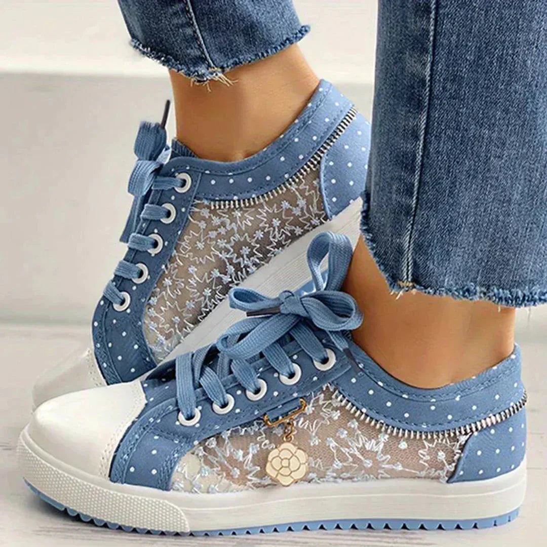 Breathable Women's Canvas Sneakers with Floral Lace – Celina-3-The Livary