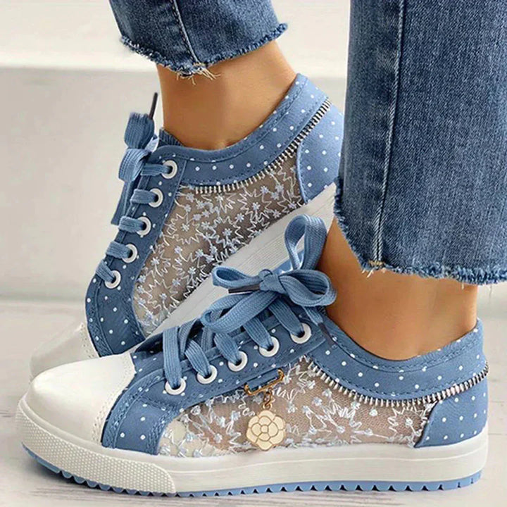 Breathable Women's Canvas Sneakers with Floral Lace – Celina-3-The Livary