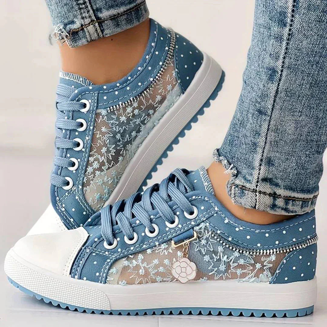 Breathable Women's Canvas Sneakers with Floral Lace – Celina-3-The Livary