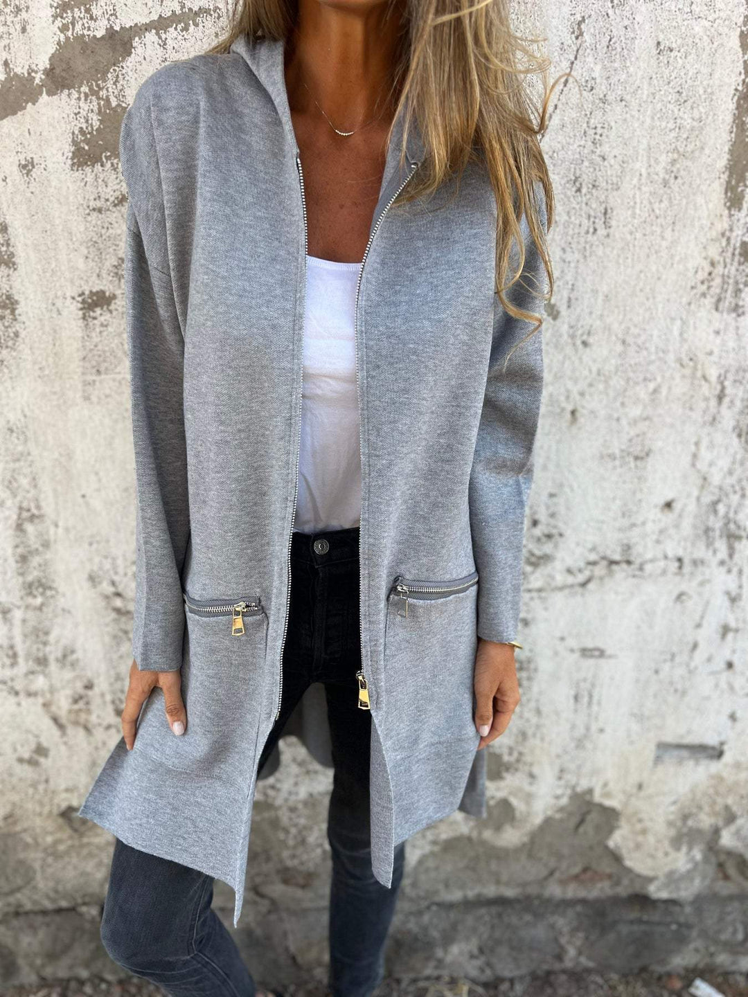 Half-length Hooded Zip-Up Jacket - Isla-Grey-S-The Livary