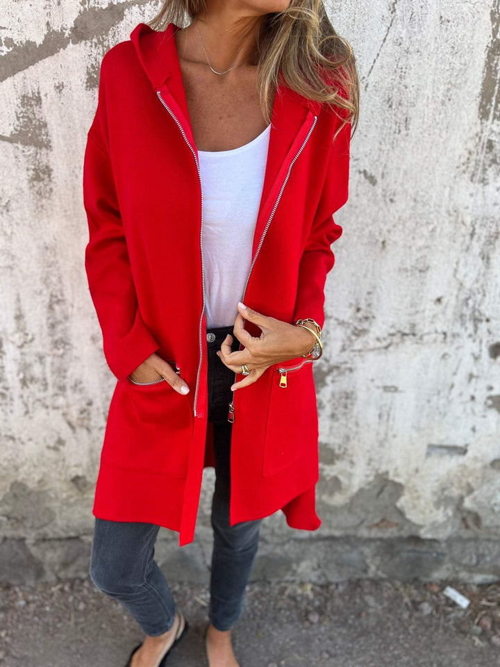 Half-length Hooded Zip-Up Jacket - Isla-Red-S-The Livary