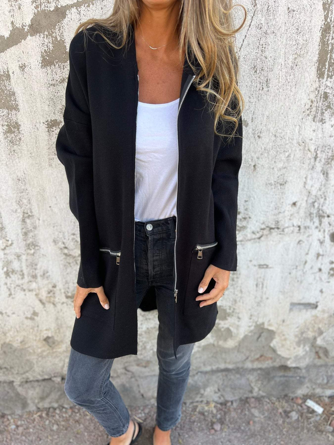 Half-length Hooded Zip-Up Jacket - Isla-Black-S-The Livary