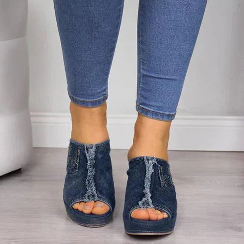 Ladies' denim wedge sandals – Elisabetta-Blue-3-The Livary