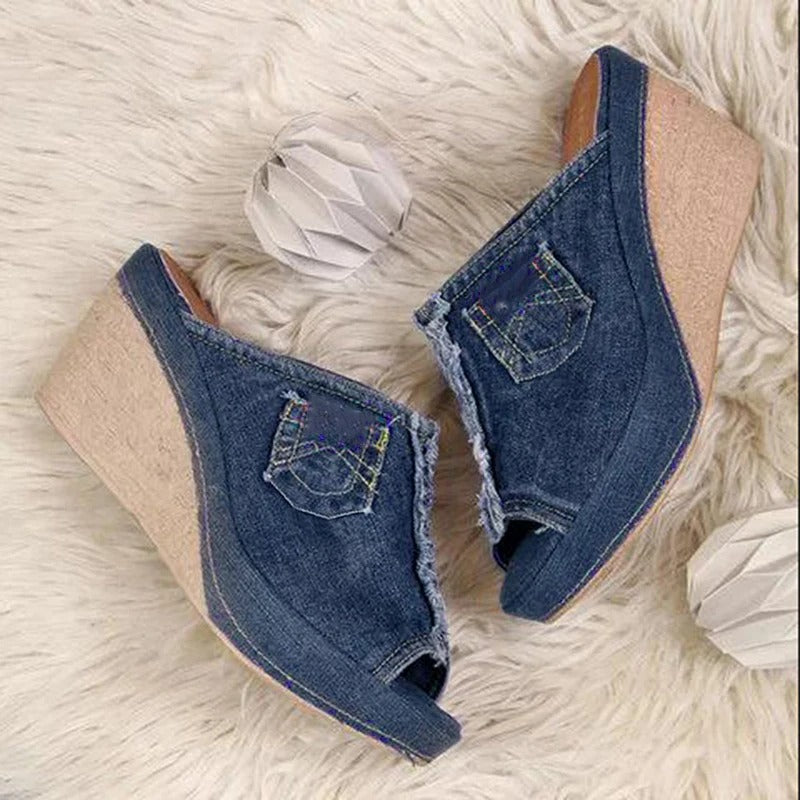 Ladies' denim wedge sandals – Elisabetta-Blue-3-The Livary