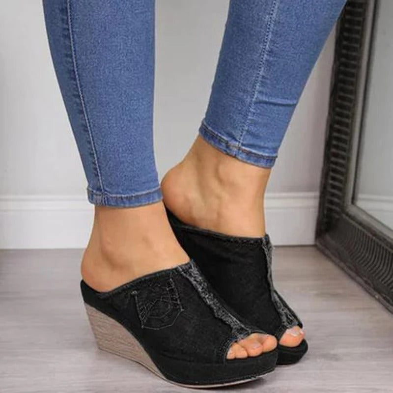 Ladies' denim wedge sandals – Elisabetta-Blue-3-The Livary