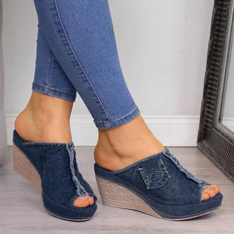 Ladies' denim wedge sandals – Elisabetta-Blue-3-The Livary