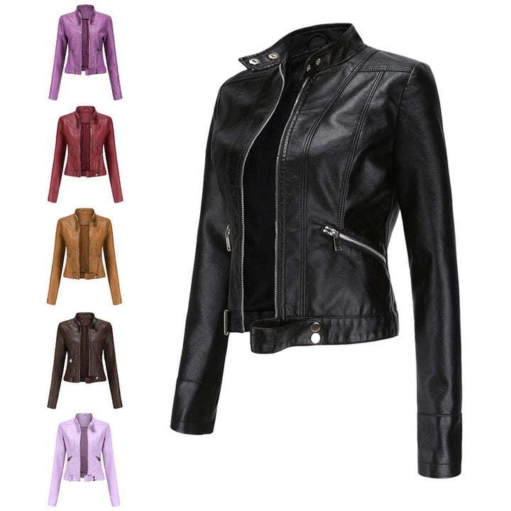 Stylish women's leather jacket in classic design – Marlene-Black-S-The Livary