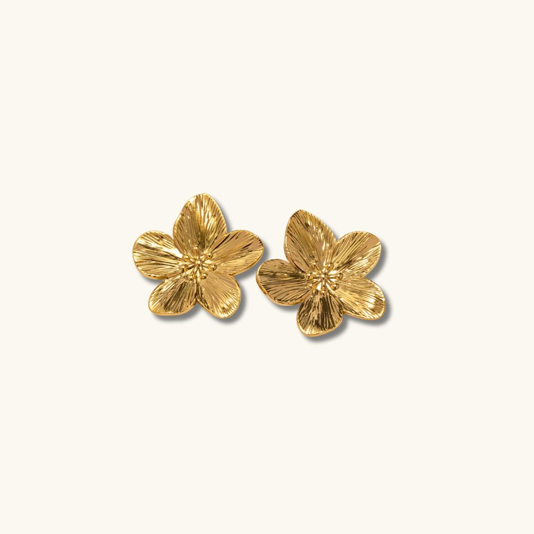 Flower-shaped Gold Earrings - Elara-The Livary