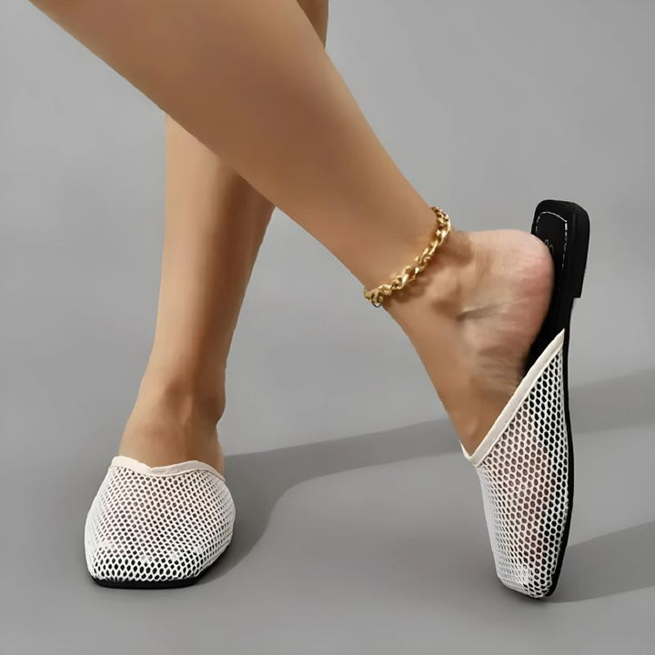 Women's mesh mules with closed toe - Odessa-White-3-The Livary