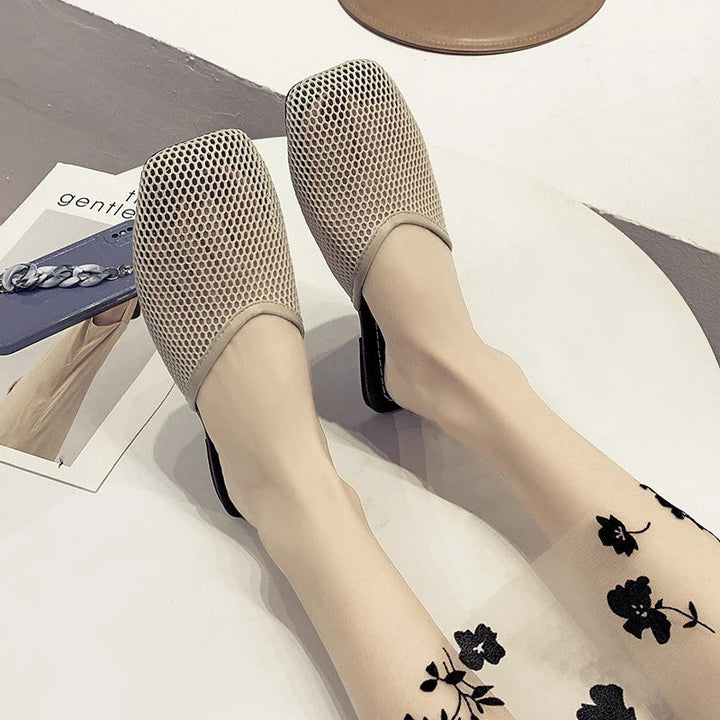 Women's mesh mules with closed toe - Odessa-Beige-3-The Livary