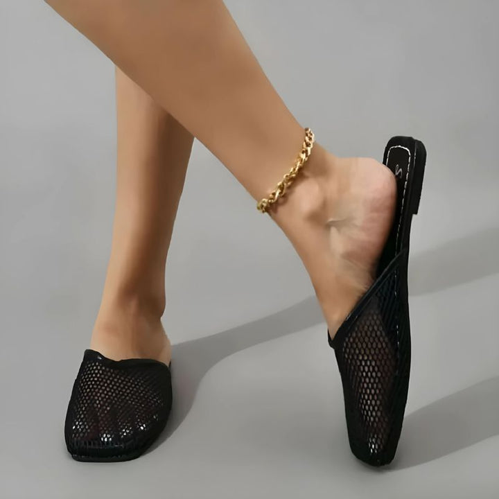 Women's mesh mules with closed toe - Odessa-Black-3-The Livary