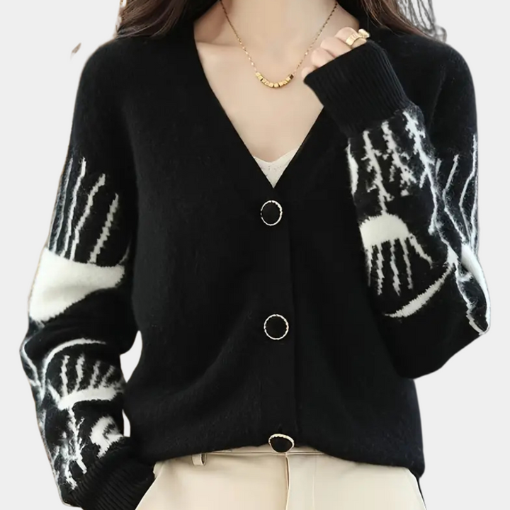 Warm V-neck Cardigan for Women - Elin-Black-The Livary