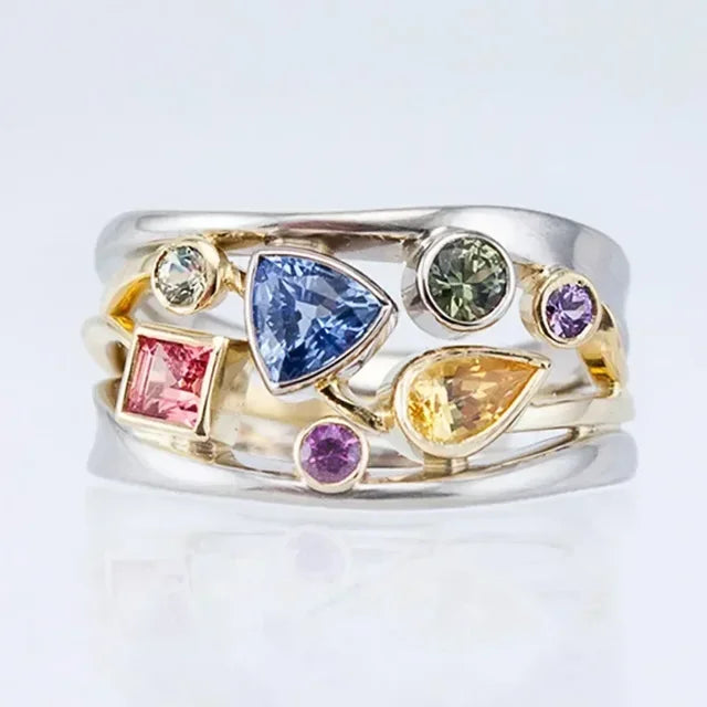 Vintage Intarsia Ring with Multicoloured Zirconia - Aurielle-6-The Livary