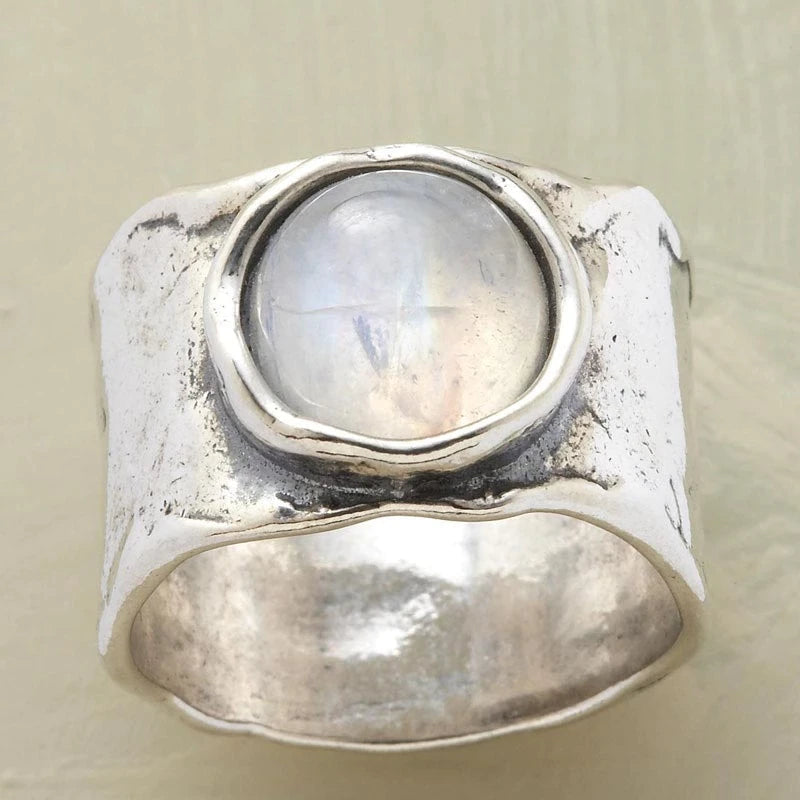 Silver Ring with Moonstone - Lyra-6-The Livary