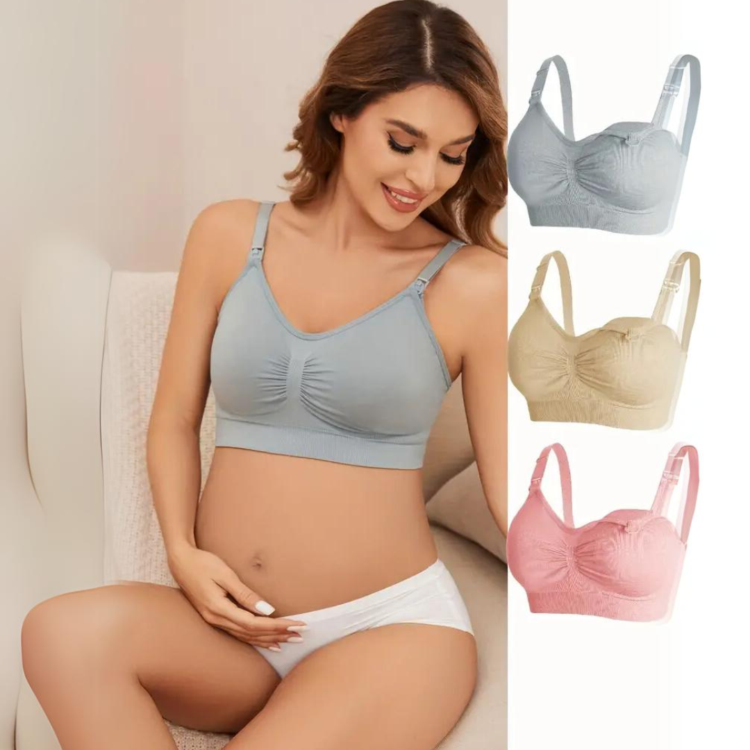 Comfortable Nursing Bra (Set of 3) – MomEase-Grey Beige Light Pink-M-The Livary
