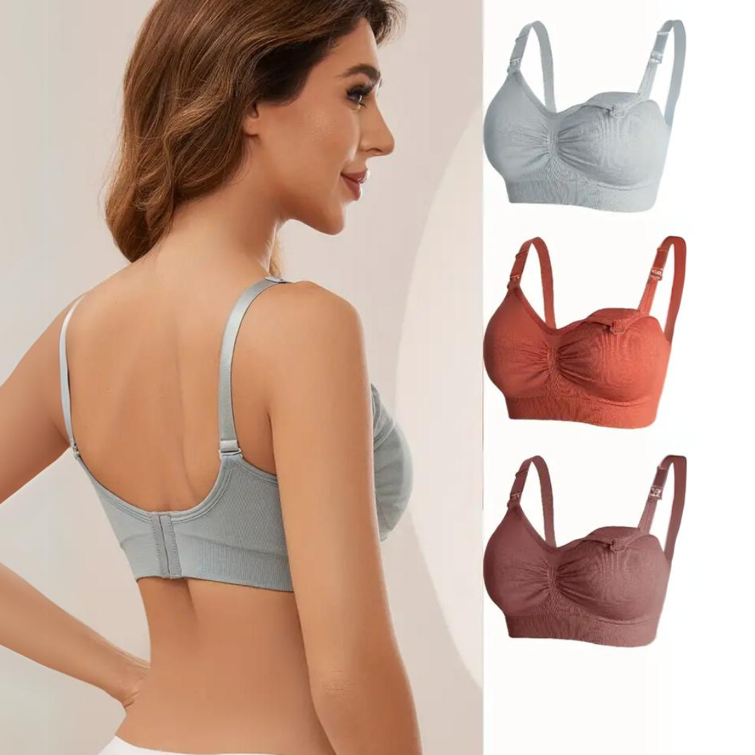 Comfortable Nursing Bra (Set of 3) – MomEase-Grey Beige Black-M-The Livary