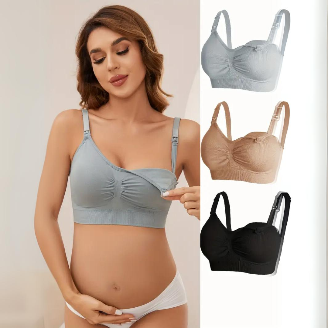 Comfortable Nursing Bra (Set of 3) – MomEase-Grey Beige Black-M-The Livary