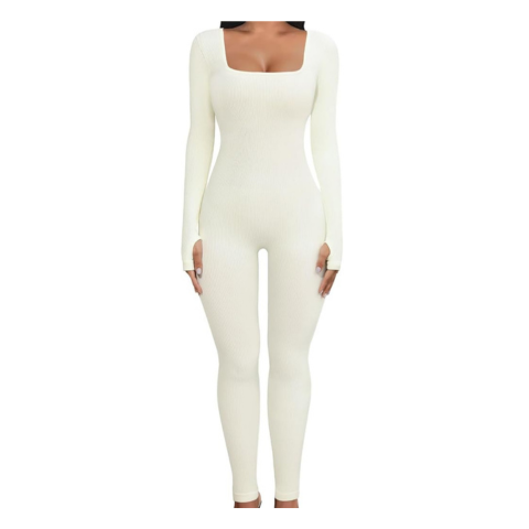 Ladies Shapewear Jumpsuit with Long Sleeves - SleekFit-Beige-S-The Livary