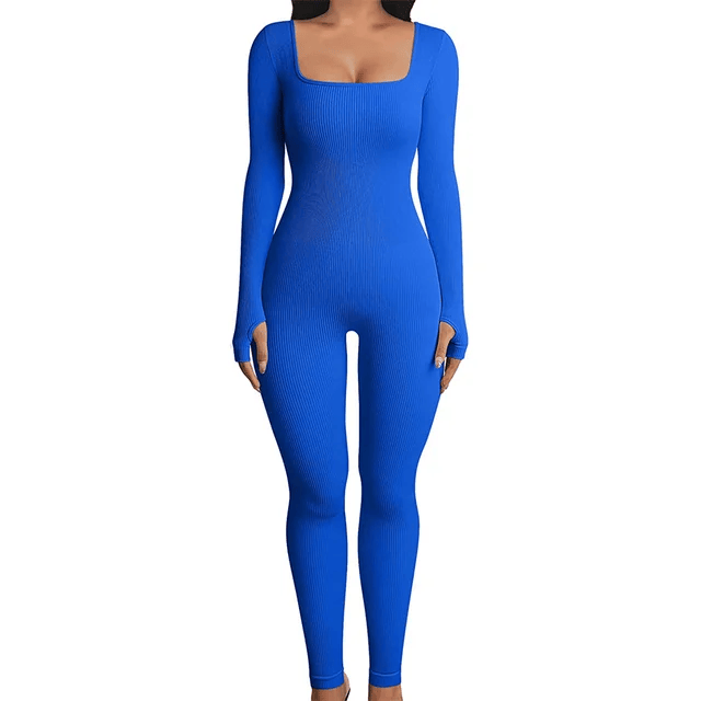 Ladies Shapewear Jumpsuit with Long Sleeves - SleekFit-Blue-S-The Livary
