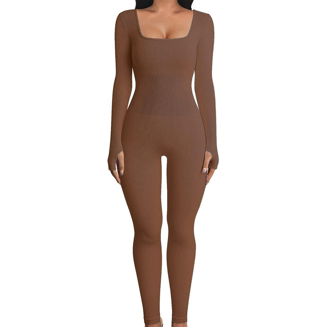 Ladies Shapewear Jumpsuit with Long Sleeves - SleekFit-Brown-S-The Livary