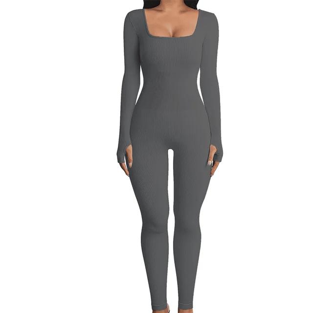 Ladies Shapewear Jumpsuit with Long Sleeves - SleekFit-Grey-S-The Livary