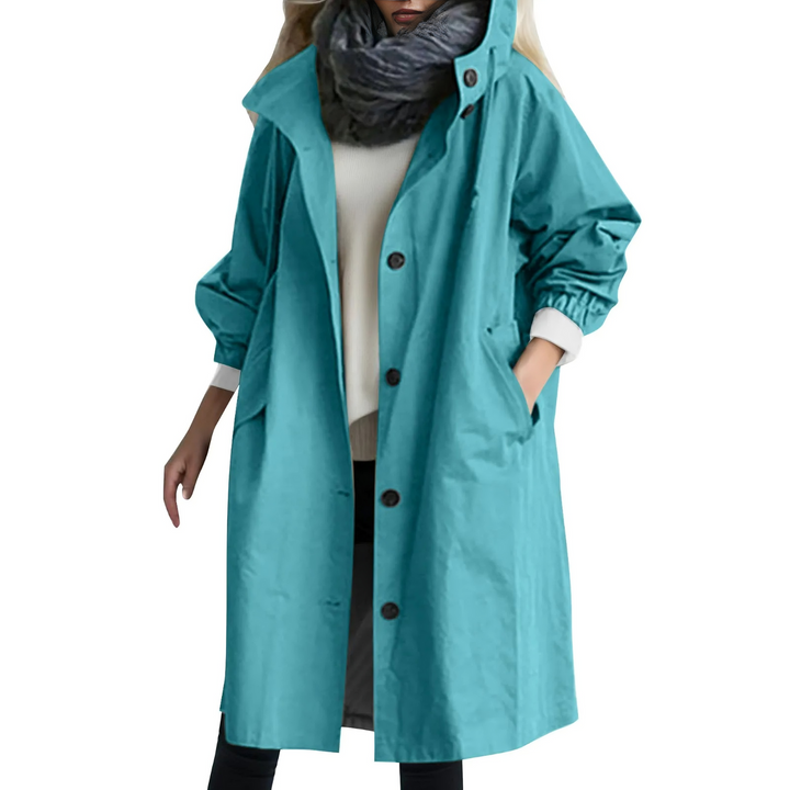 Windproof Women's Trench Coat with Hood - Luna-Blue-S-The Livary