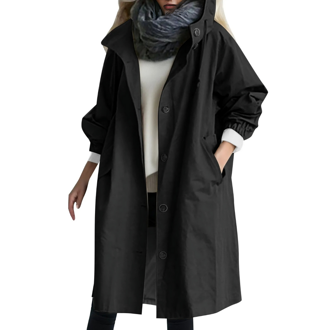 Windproof Women's Trench Coat with Hood - Luna-Black-S-The Livary