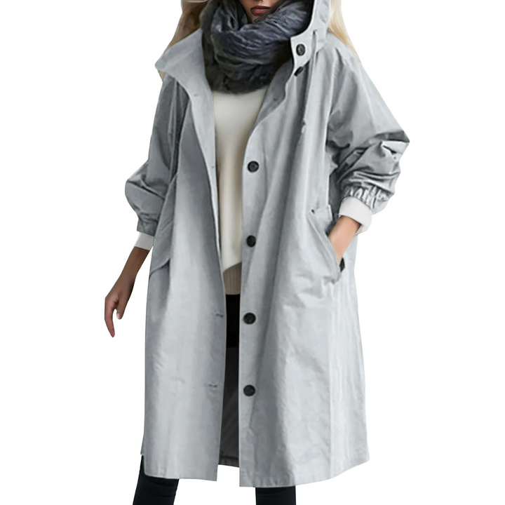 Windproof Women's Trench Coat with Hood - Luna-Light grey-S-The Livary