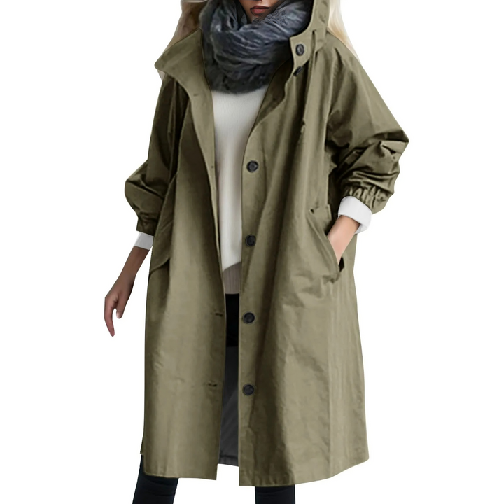 Windproof Women's Trench Coat with Hood - Luna-Green-S-The Livary