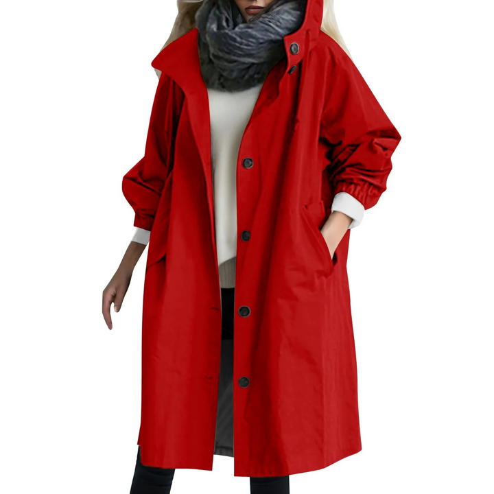 Windproof Women's Trench Coat with Hood - Luna-Red-S-The Livary