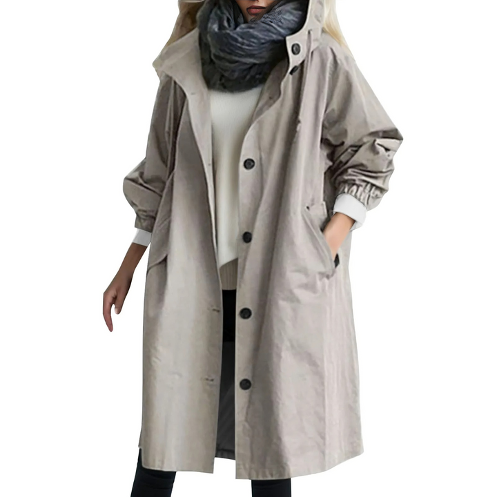 Windproof Women's Trench Coat with Hood - Luna-Gray-S-The Livary