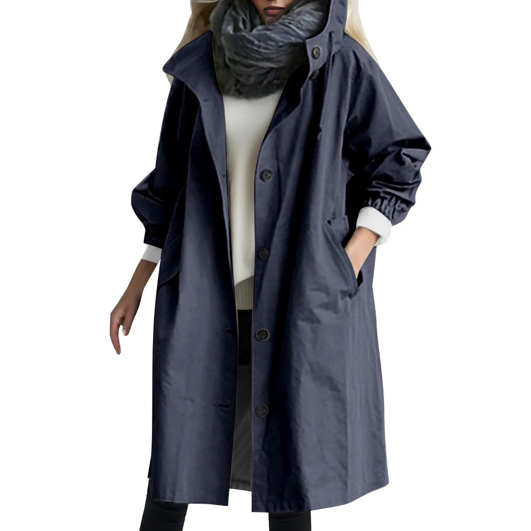 Windproof Women's Trench Coat with Hood - Luna-Dark blue-S-The Livary
