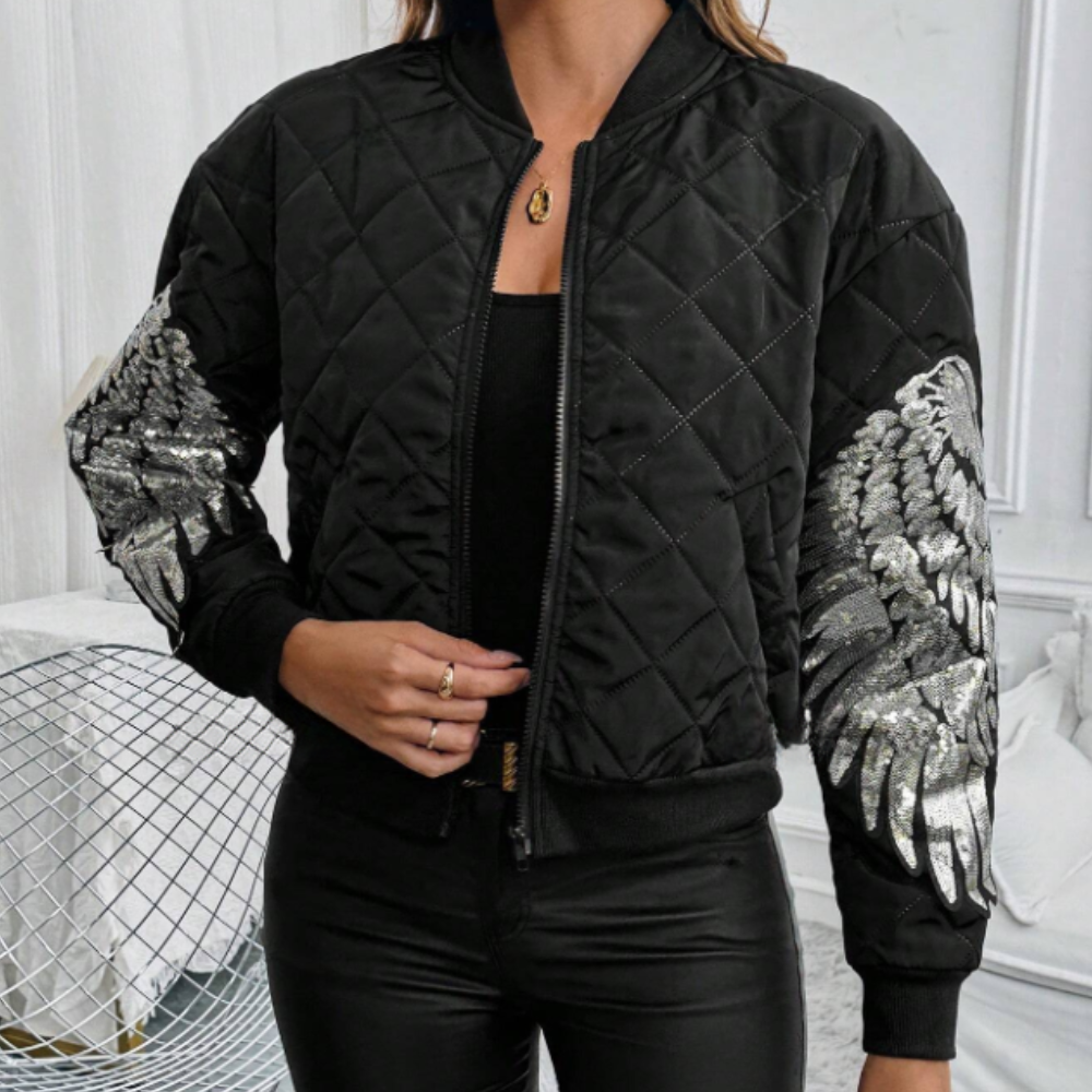 Trendy Black Women's Bomber Jacket with Zip - Rivka-XS-The Livary
