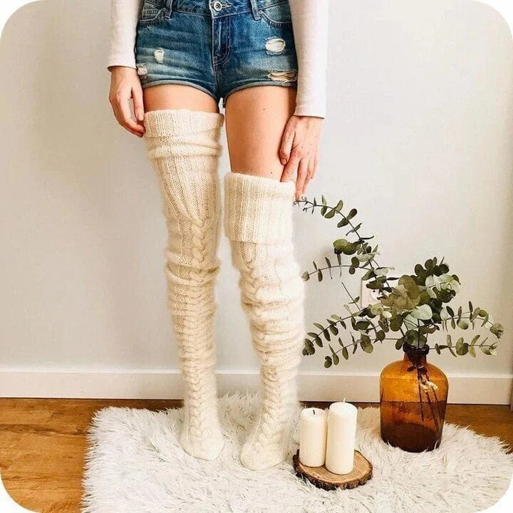 High Knitted Wool Ladies Socks - WarmWool-Grey-The Livary