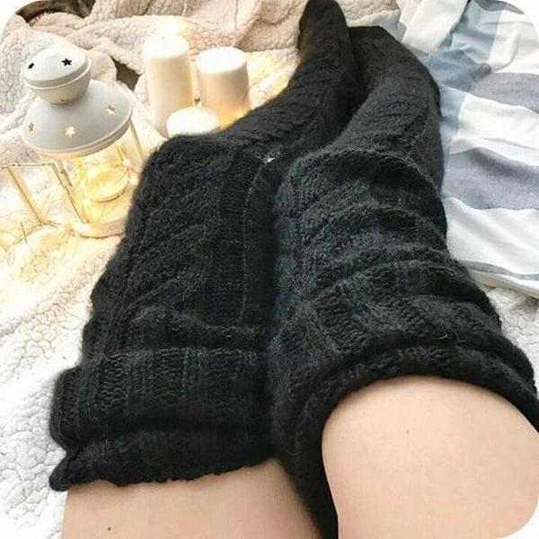 High Knitted Wool Ladies Socks - WarmWool-Black-The Livary