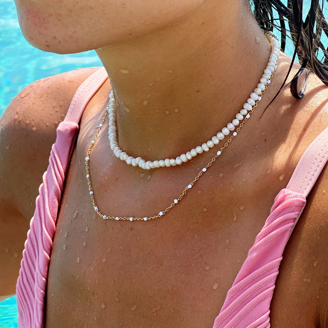 Choker with White Enamel Beads - Aurielle-Gold-The Livary