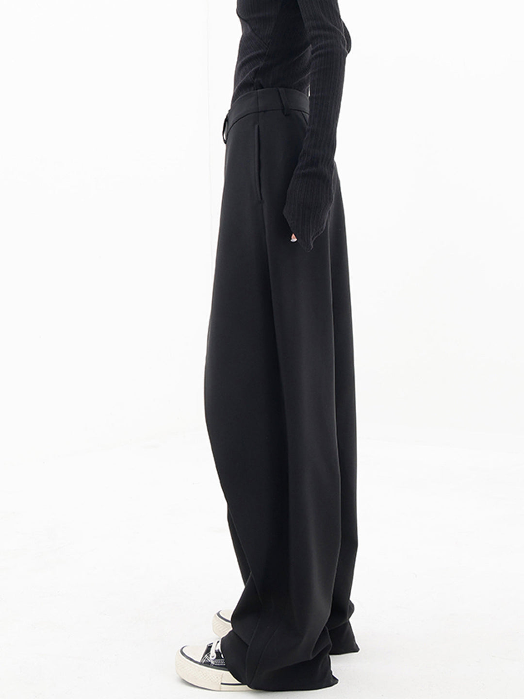 Asymmetrical Wide Women's Trousers with Double Button – Noa-Black-XS-The Livary