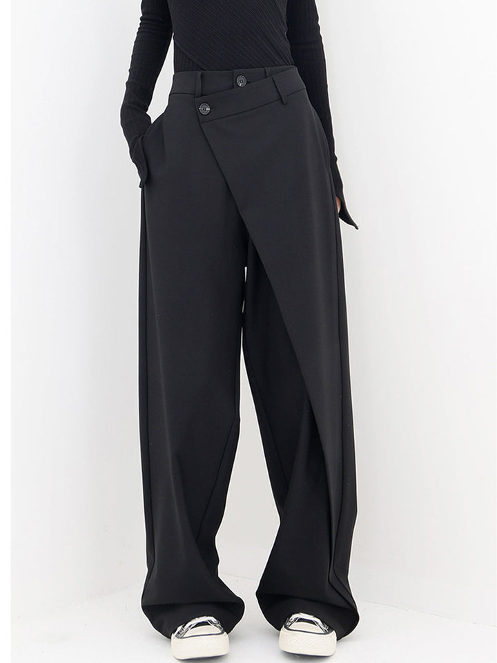 Asymmetrical Wide Women's Trousers with Double Button – Noa-Black-XS-The Livary