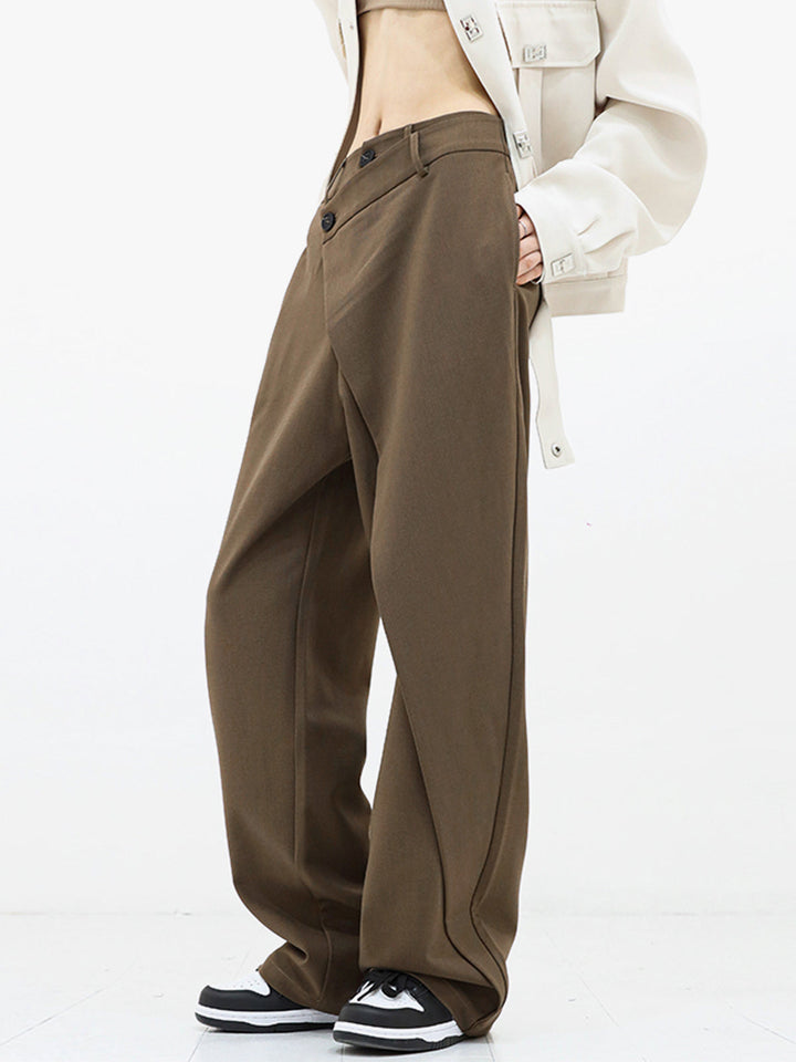 Asymmetrical Wide Women's Trousers with Double Button – Noa-Black-XS-The Livary