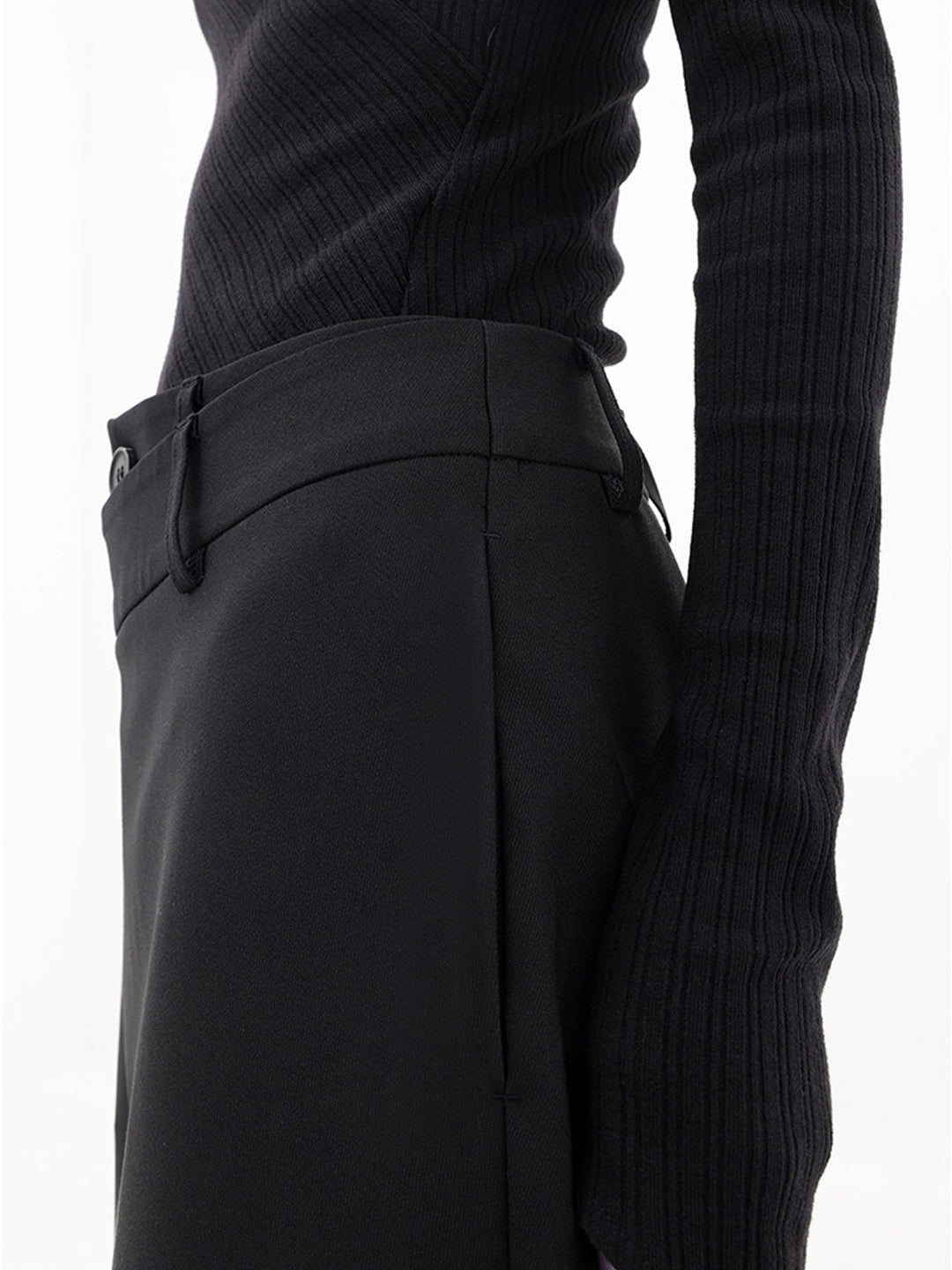 Asymmetrical Wide Women's Trousers with Double Button – Noa-Black-XS-The Livary