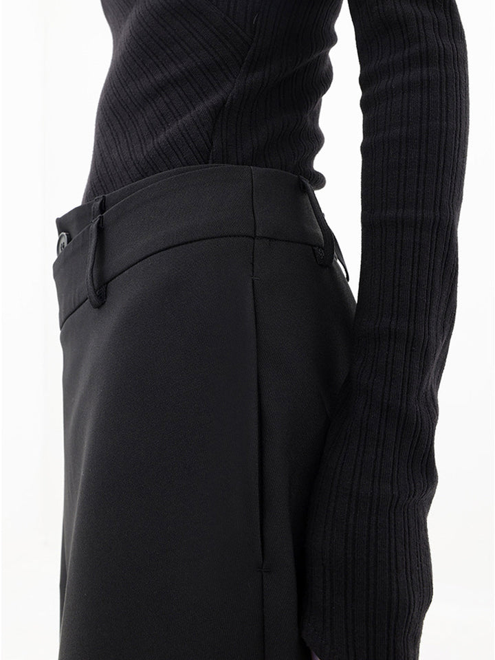 Asymmetrical Wide Women's Trousers with Double Button – Noa-Black-XS-The Livary