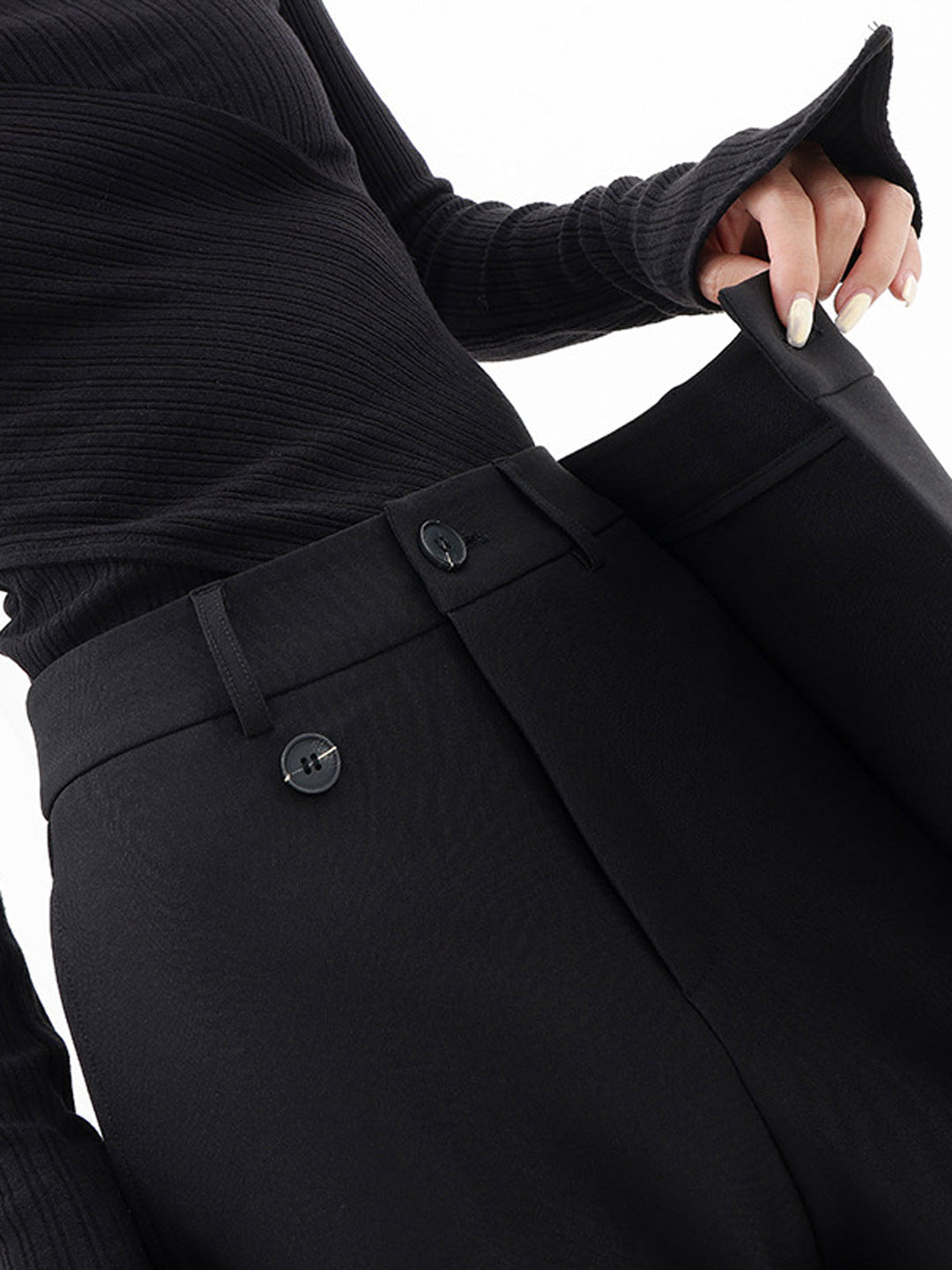 Asymmetrical Wide Women's Trousers with Double Button – Noa-Black-XS-The Livary