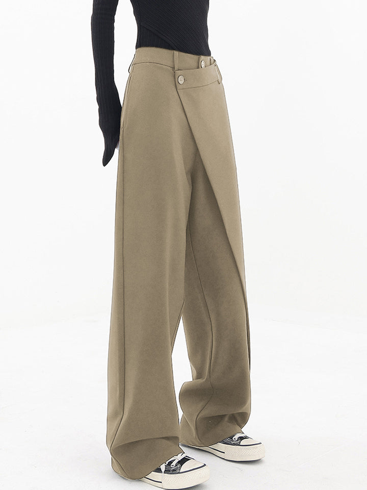 Asymmetrical Wide Women's Trousers with Double Button – Noa-Black-XS-The Livary
