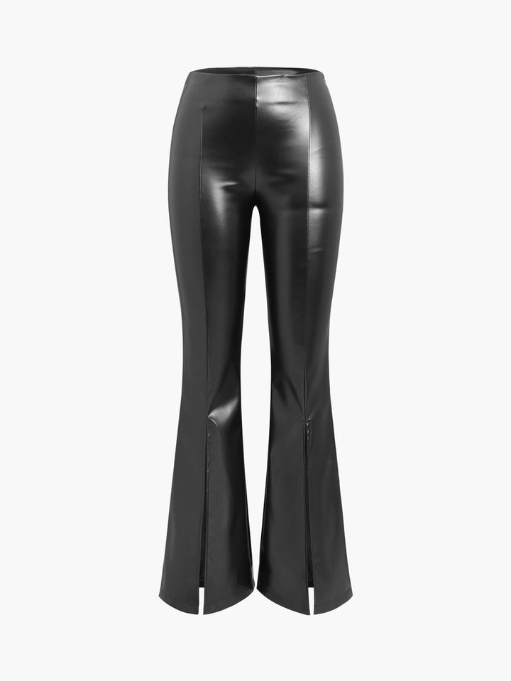 Flared Ladies Trousers in Imitation Leather - Sofia-Black-XS-The Livary