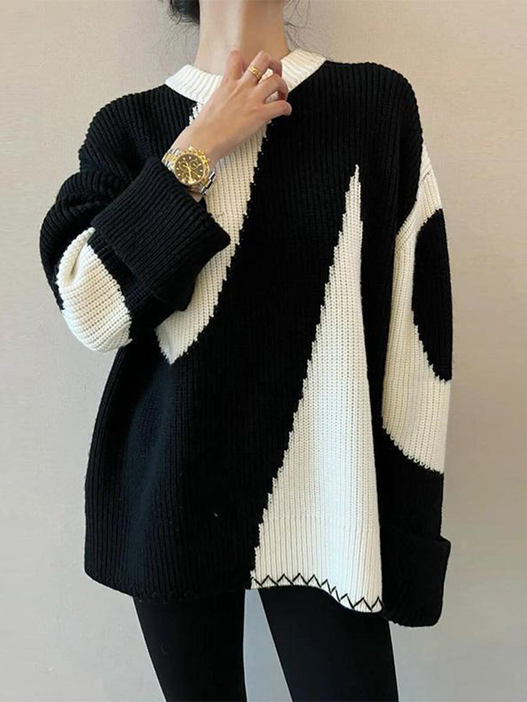 Oversized Zebra Print Sweater for Women - Lyla-Black-XS-The Livary