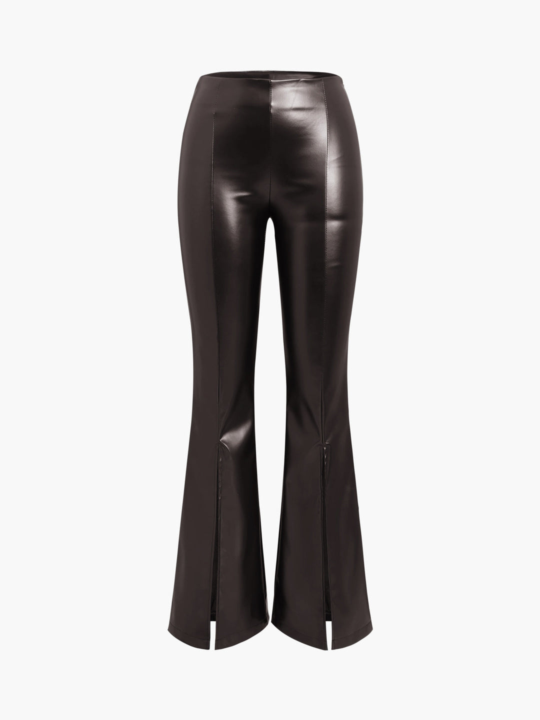 Flared Ladies Trousers in Imitation Leather - Sofia-Dark brown-XS-The Livary