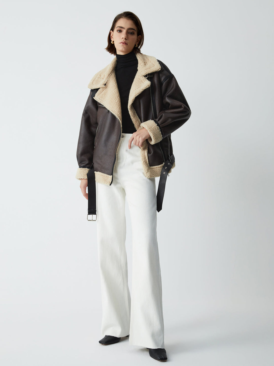 Brown Leather Flight Jacket for Women - Mila-XS-The Livary