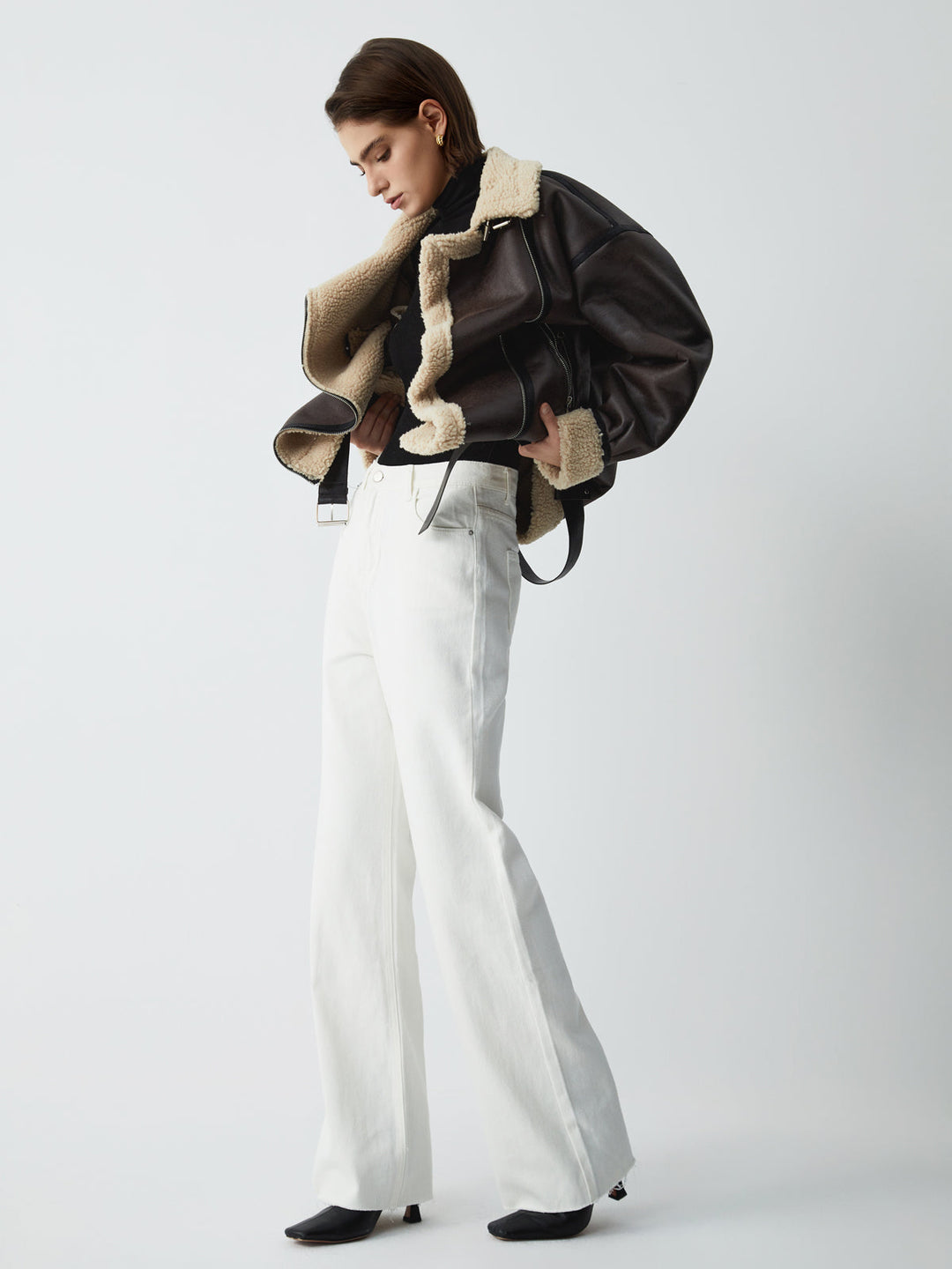 Brown Leather Flight Jacket for Women - Mila-XS-The Livary