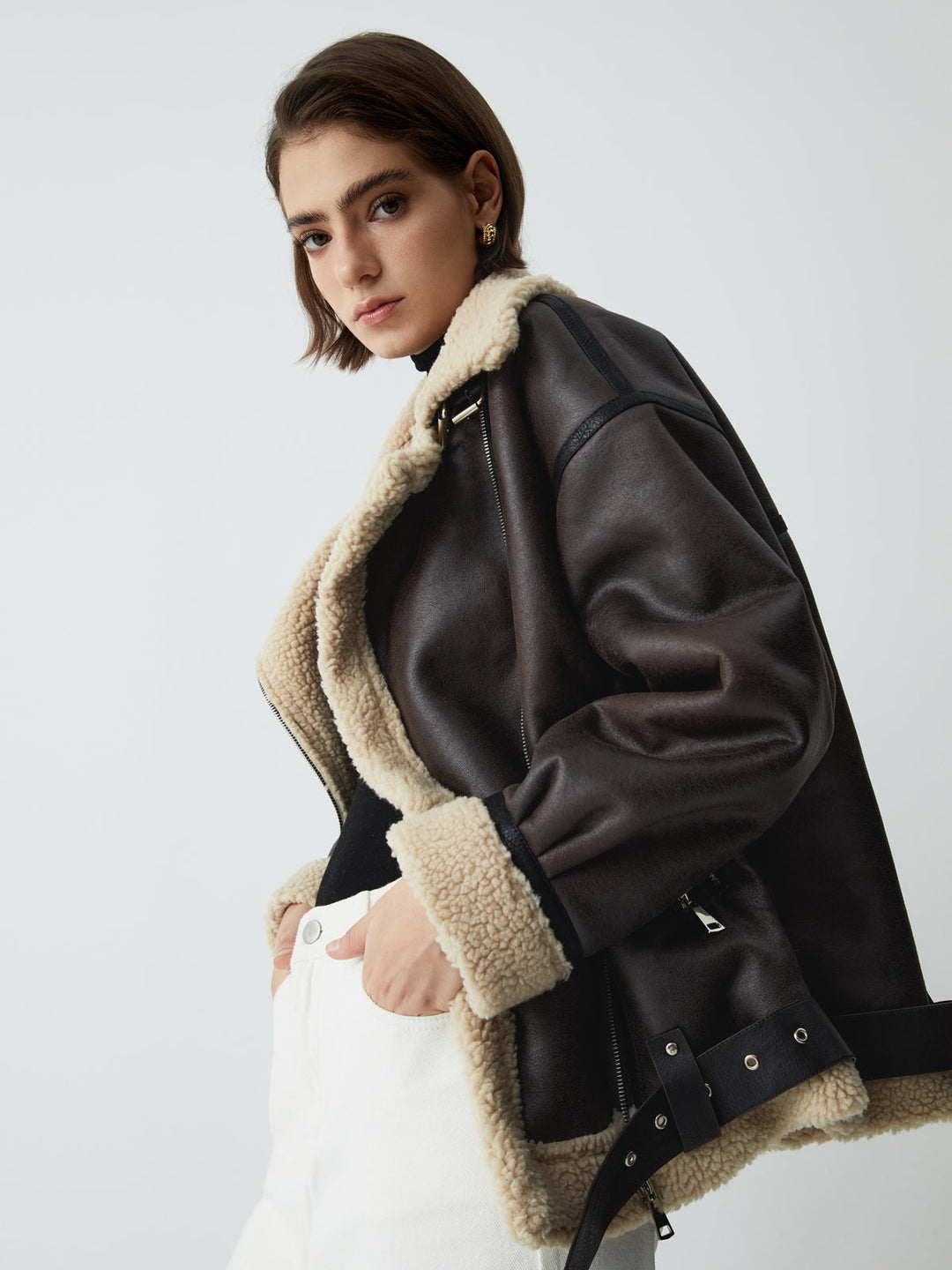 Brown Leather Flight Jacket for Women - Mila-XS-The Livary