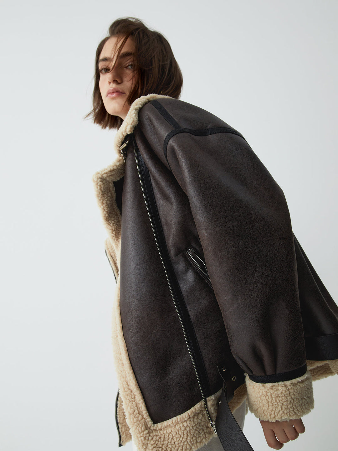 Brown Leather Flight Jacket for Women - Mila-XS-The Livary